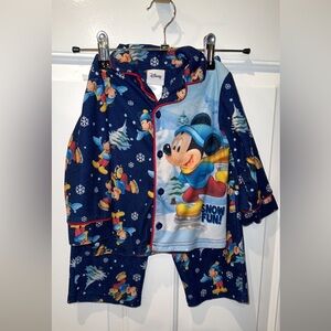 Disney Mickey Mouse 2T Toddler 'Snow Fun!' Button Down Flannel Pajama Set